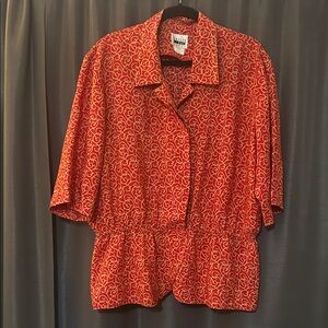 Leslie Fay Red and Gold Swirl Blouse